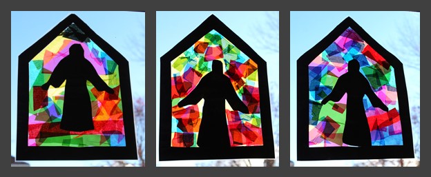 Contact paper and cellophane stained glass windows
